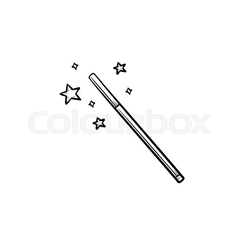 Vector hand drawn magic wand outline doodle icon. Magic wand sketch