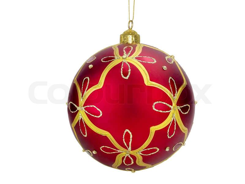 Christmas tree red ball decoration on white background, stock photo