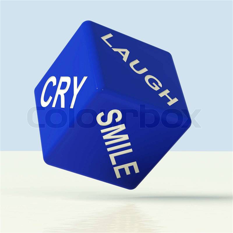 Laugh Cry Smile Dice Representing Different Emotions, stock photo