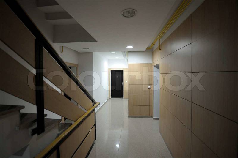 Modern designed empty hallway or corridor in a hotel, house or other place for living Usfeul file for your new flyer for your construction serivce, stock photo