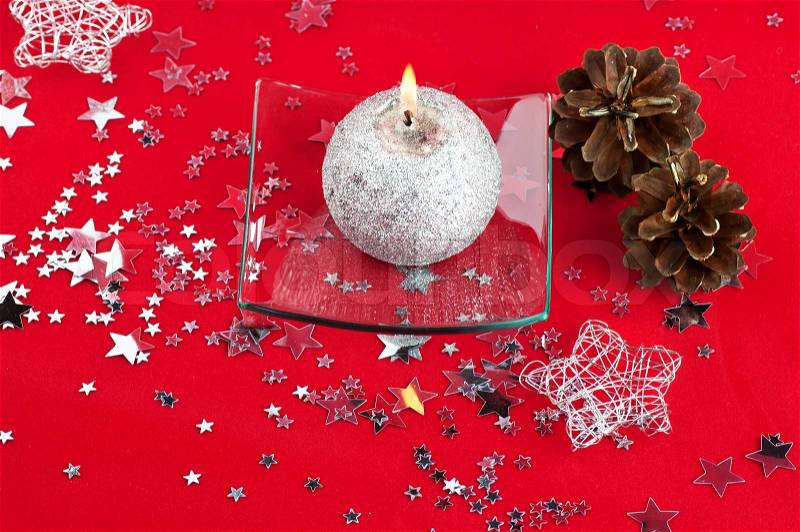 The silver candle - christmas still life, stock photo