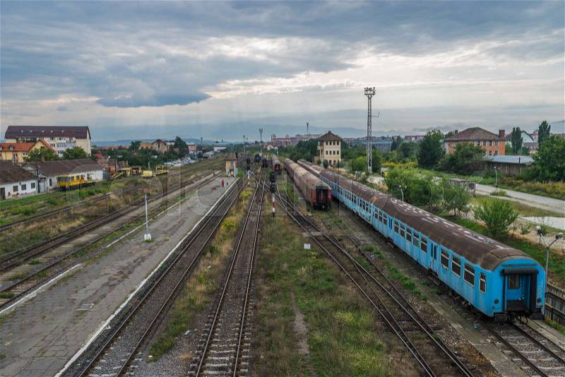 The abandoned train wagons in a railway station, stock photo