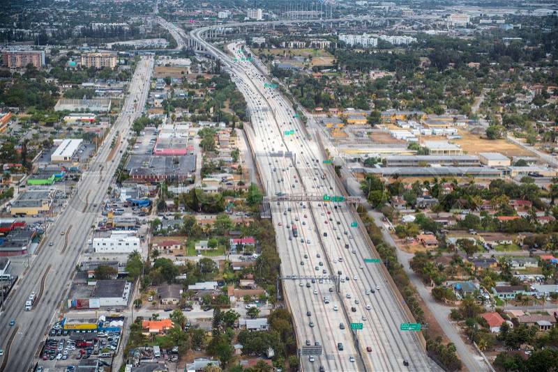 I-95 aerial view from helicopter, Miami area, stock photo