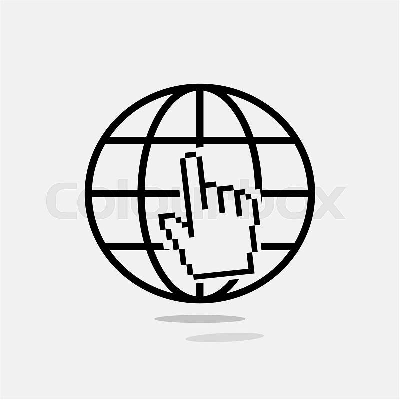 Internet icon. Site favicon with pixalate hand cursor, stock photo