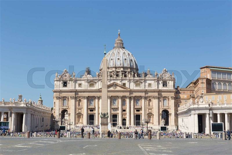 VATICAN CITY, VATICAN - NOVEMBER 1, 2017: The St. Peter\'s basilica is seen at St. Peter\'s square on October 30, 2017 in Vatican City, Vatican, stock photo