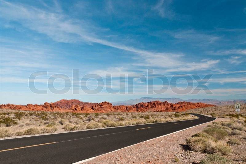 A road into Valley of Fire State Park, stock photo
