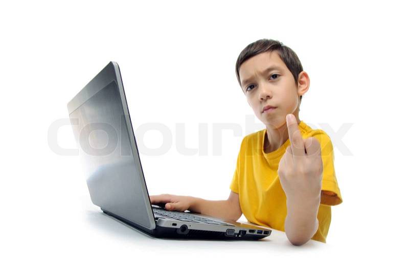 RP Alternatif - Nos Parents 3276806-angry-aggressive-boy-in-yellow-t-shirt-with-laptop-showing-middle-finger-at-camera-isolated-on-white-background