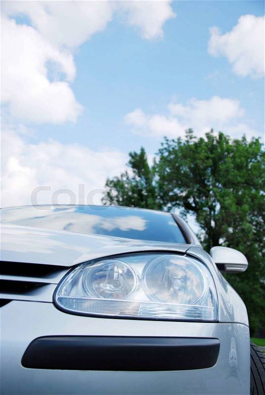 New car head lamp detail, stock photo