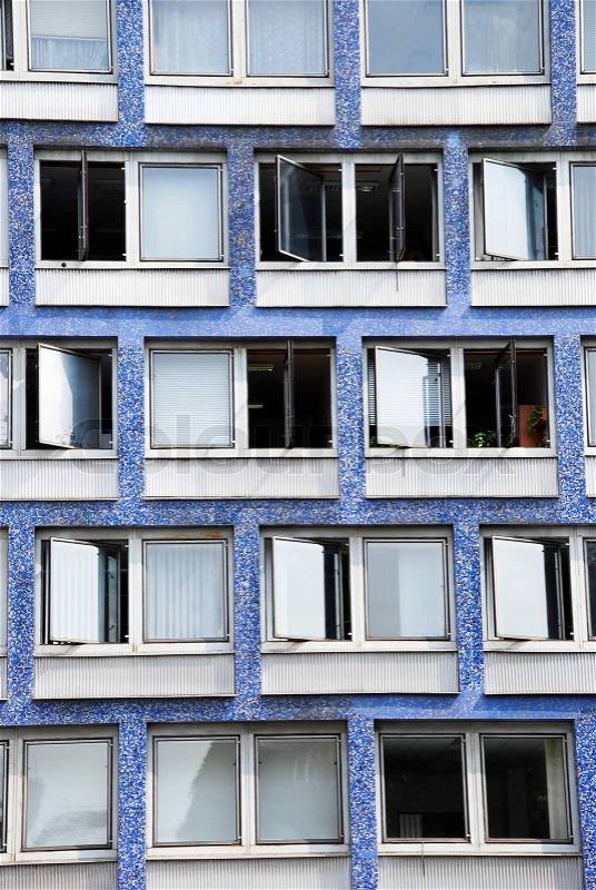 Ugly office block building windows, stock photo