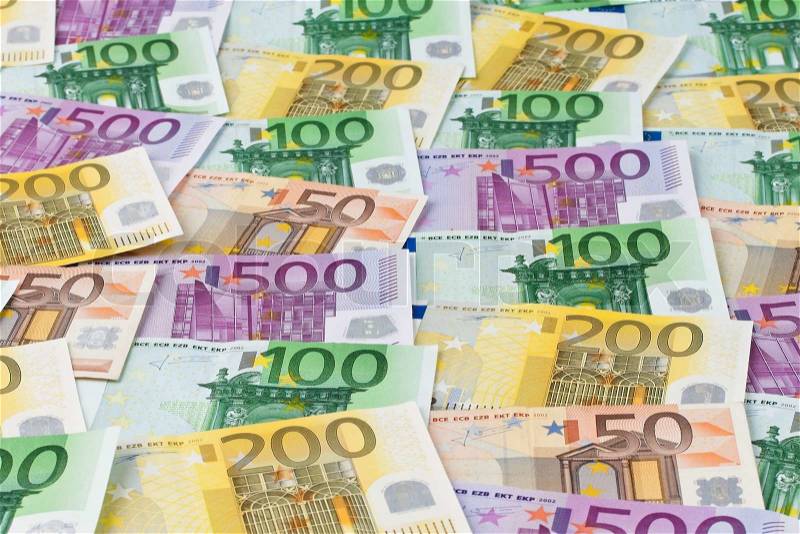 Many euro banknotes of the european union photo symbol for wealth, stock photo