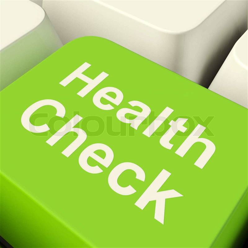 Health Check Computer Key In Green Showing Medical Examination, stock photo