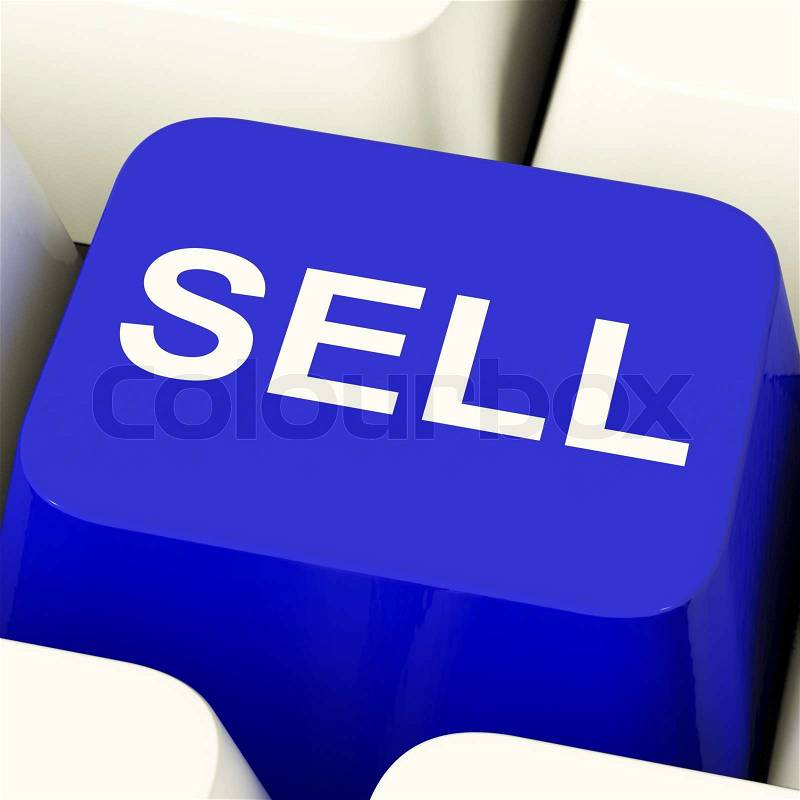 Sell Computer Key In Blue Showing Sales And Business, stock photo