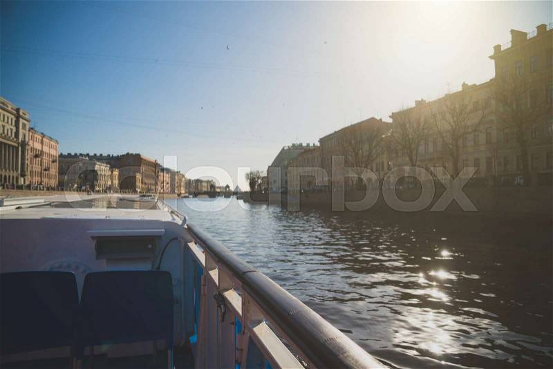 Water excursions along the rivers and canals of St. Petersburg, stock photo