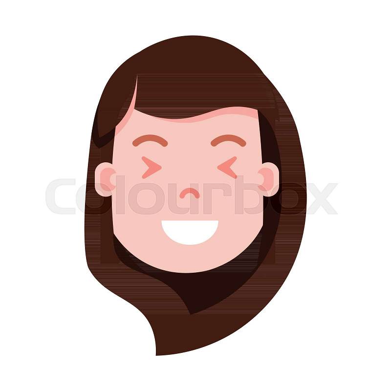 Girl head emoji personage icon with facial emotions, avatar character, woman satisfied face with different female emotions concept. flat design. vector illustration, vector