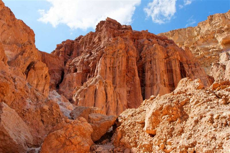 Majestic Amram pillars rocks in the desert near Eilat in Israel, stock photo