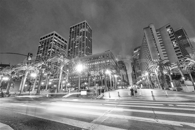 SAN FRANCISCO - AUGUST 5, 2017: Streets of San Francisco at night in Embarcadero area. The city attracts 20 million people annually, stock photo