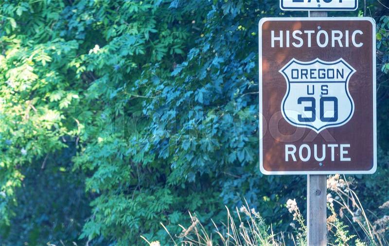 OREGON, US - AUGUST 19, 2017: US 30 route sign. This is a famous road along Columbia river gorge., stock photo