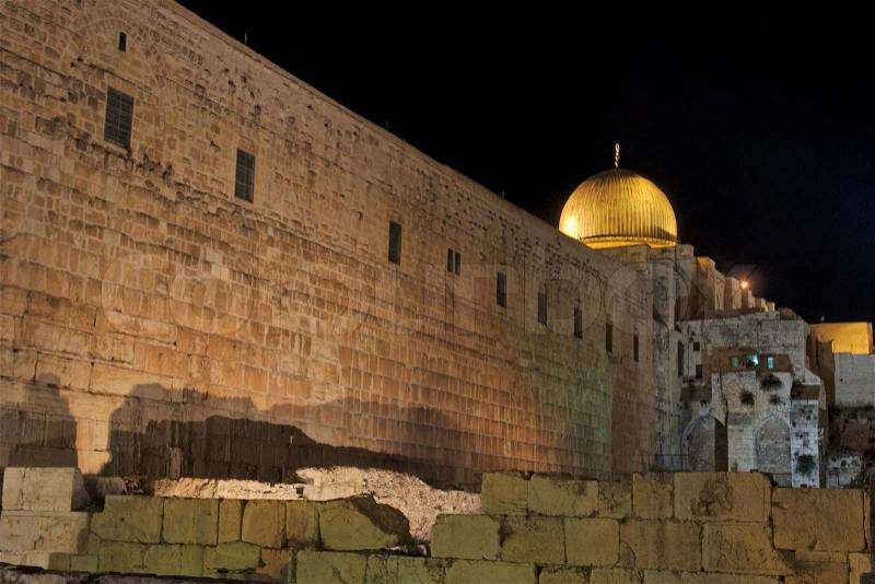 Temple Mount in Jerusalem in the night, stock photo