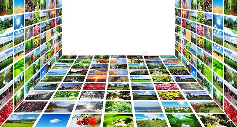 Collage of many nature photos, stock photo