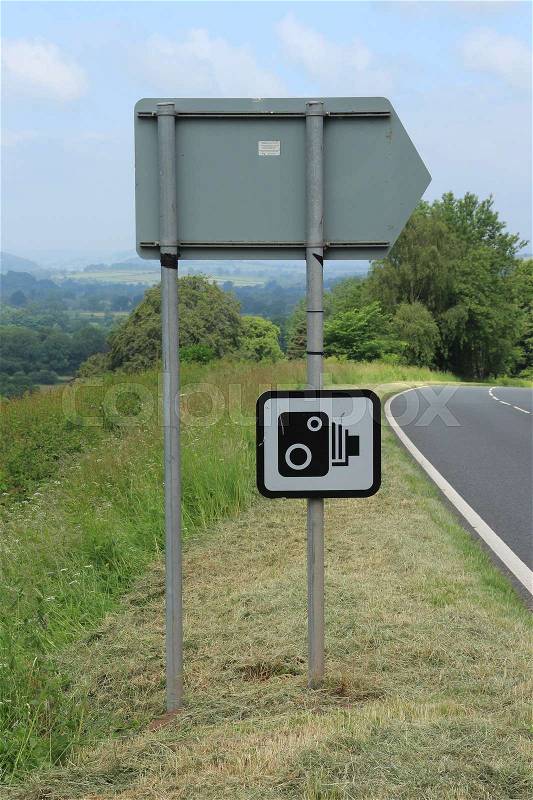 Warning, speed camera along the highway in national park, Brecon Beacons in Wales, stock photo