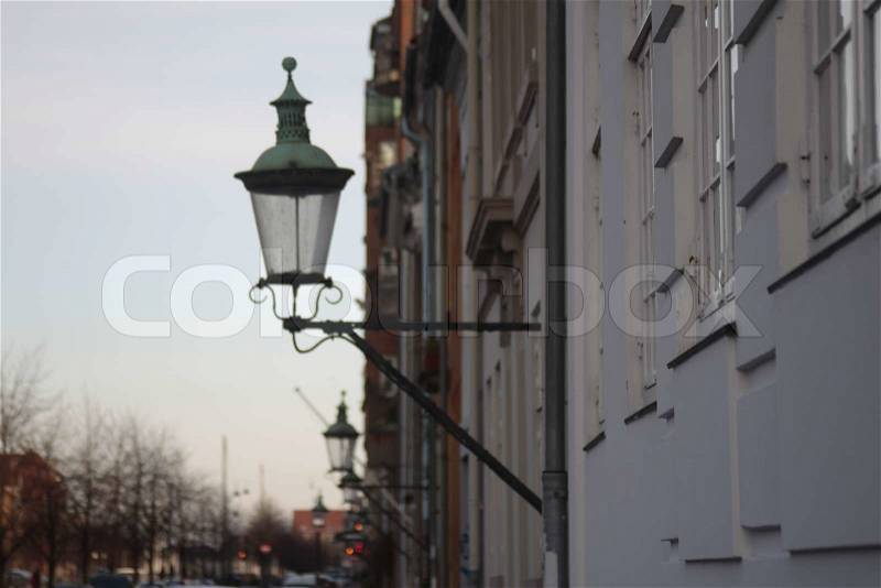 Christianshavn street lamp - old streetlight lamp from Copenhagen, stock photo