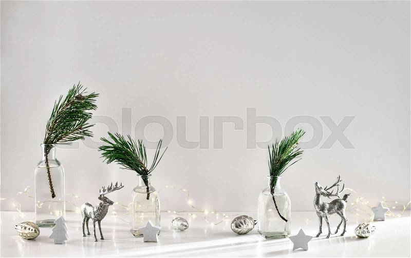 Winter holidays home decor concept, font view, blank space for a text, stock photo