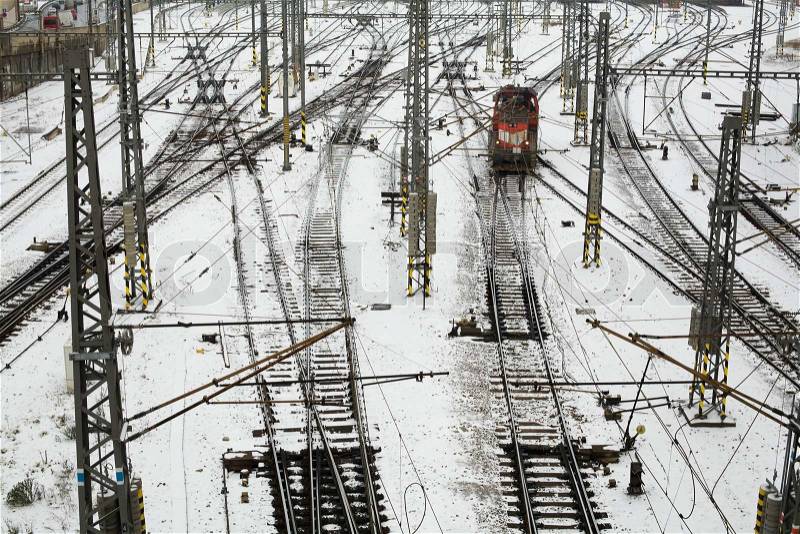 An image of railroad in Prague bird\'s-eye view, stock photo
