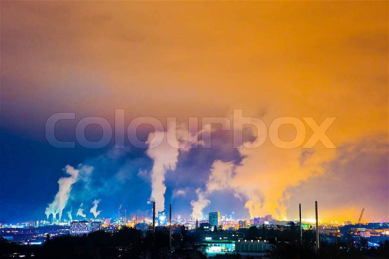 About the city of linz austria a smoke cloud of the industry is seeing, stock photo