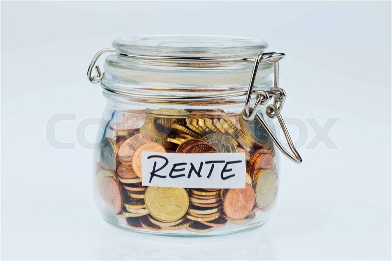A jar of coins for the later pension age supplementing this pension, stock photo
