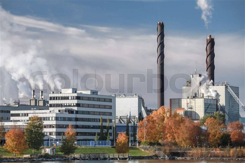 Thermomechanical pulp mill factory in Skogn, Norway, stock photo