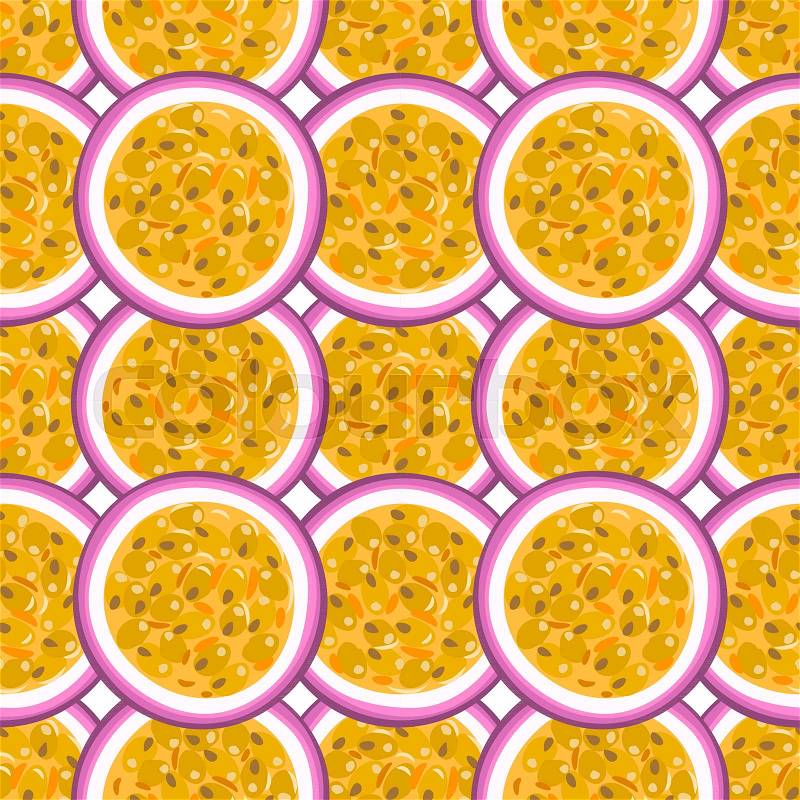 Seamless pattern with tropical fruits. Healthy dessert. Fruity background. Passion fruit. Exotic food. Wrapping, print on clothes, wallpaper, summer banner. Vector illustration, eps10, vector