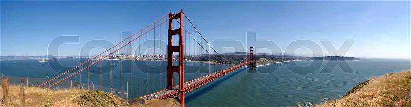 Golden Gate Bridge panorama, with San Francisco in the background, stock photo