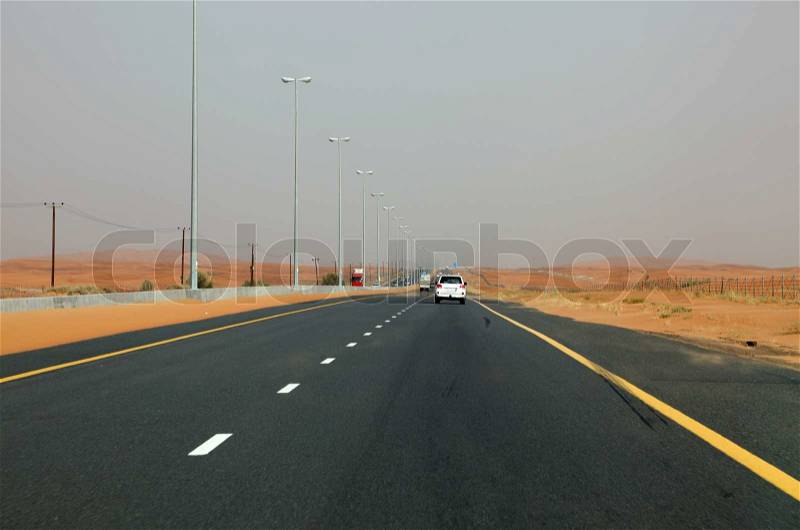 Desert Highway in Dubai, United Arab Emirates, stock photo