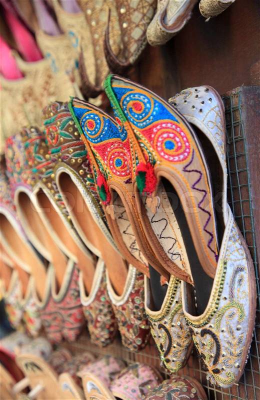 Traditional Arabic shoes for sale in Dubai, stock photo