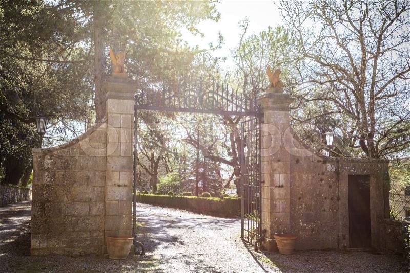 Gate at the entrance to the villa. Tuscany, italy , stock photo