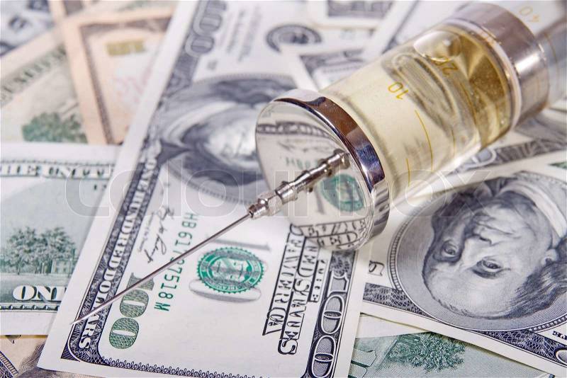Money with injection, stock photo