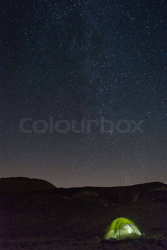 Travel in israel desert - hiking under stars, stock photo