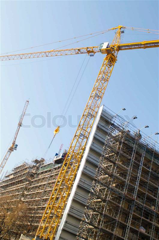 Construction crane on the site, stock photo