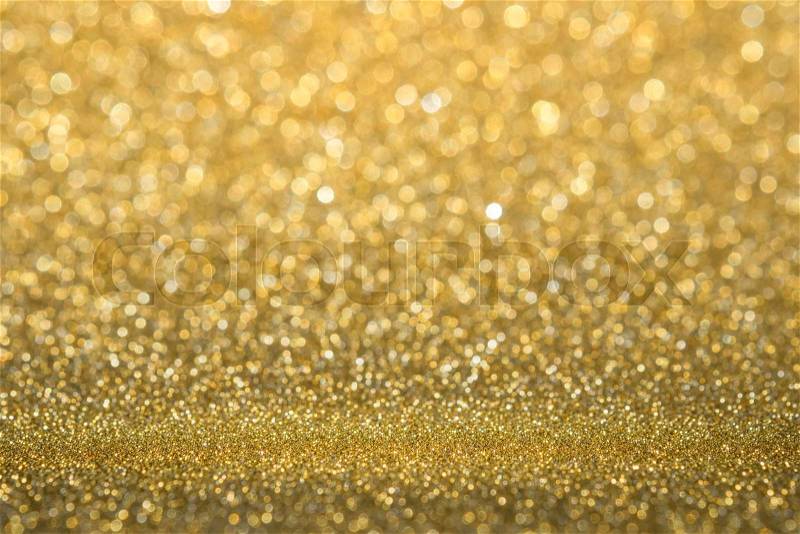 Abstract gold sparkling glitter wall and floor perspective background studio with blur bokeh.luxury holiday backdrop mock up for display of product.holiday festive ..., stock photo