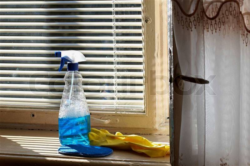 An image of cleaning means for window cleaning, stock photo