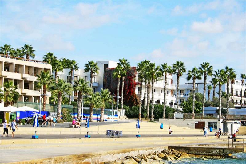 Tourist area in Cyprus city Paphos, stock photo