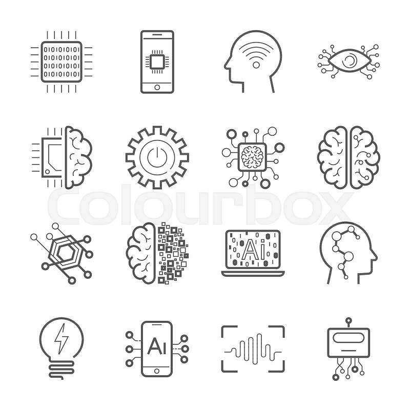 Internet of Things (IOT), Artificial Intelligence (AI), Innovative Smart Cyber Security Digital Information Technologies (IT) Vector Icon Set. Industry 4.0. EPS 10, vector