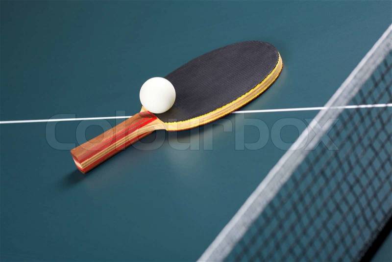 Table tennis ball and racket, stock photo