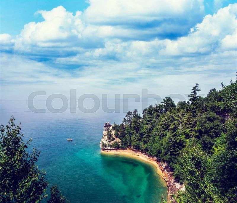 Miners Castle rock formation . Located in Pictured Rock National Shoreline, Michigan, USA, stock photo