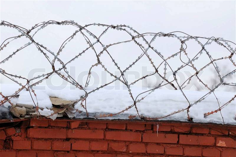 Barbed Wire on Brick Fence, stock photo