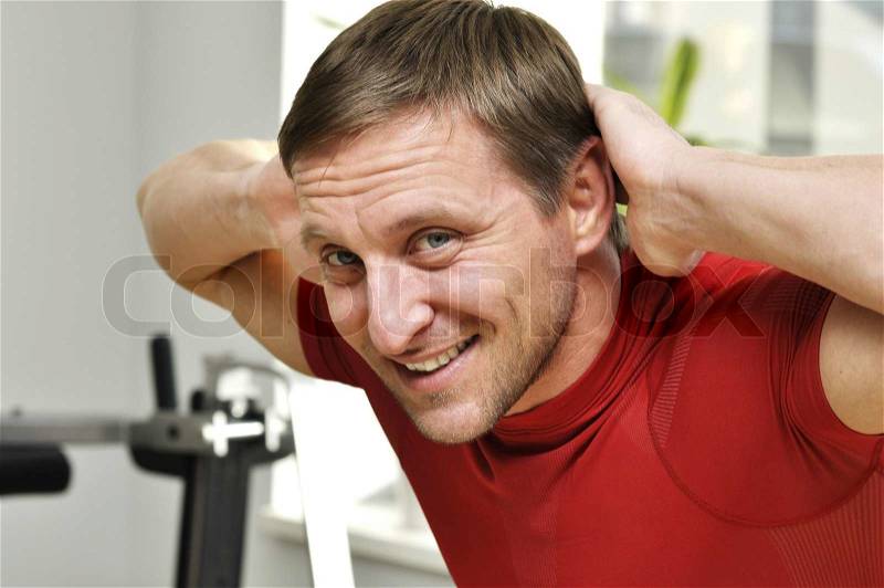 Fitness men exercising in the gym, stock photo