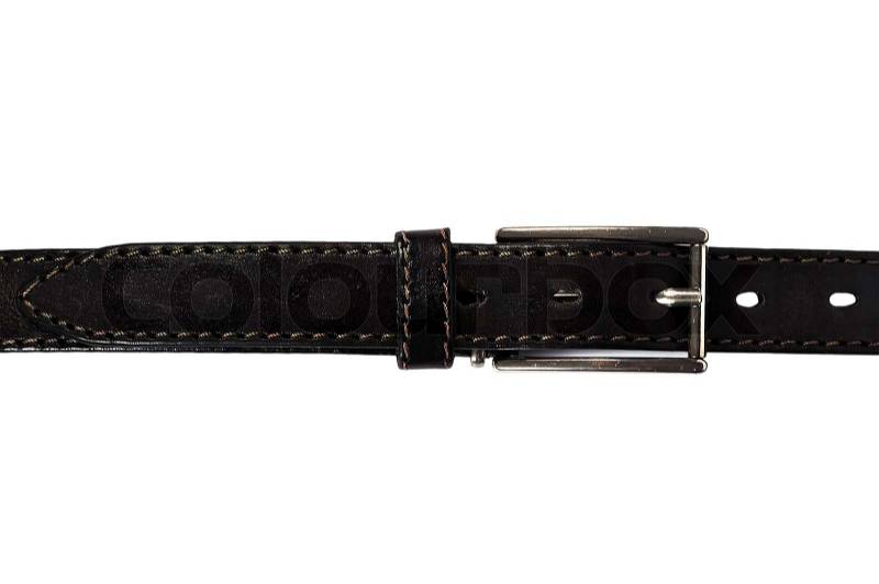 Black leather belt on white background, stock photo