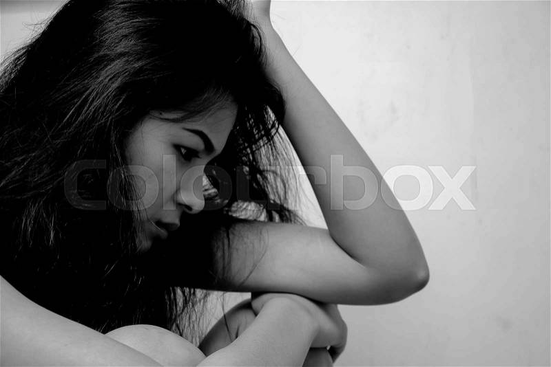 Sad woman in black and white, stock photo