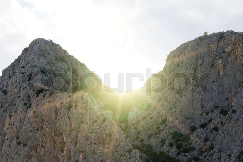Beautiful huge mountain hills in Omis, Croatia, stock photo
