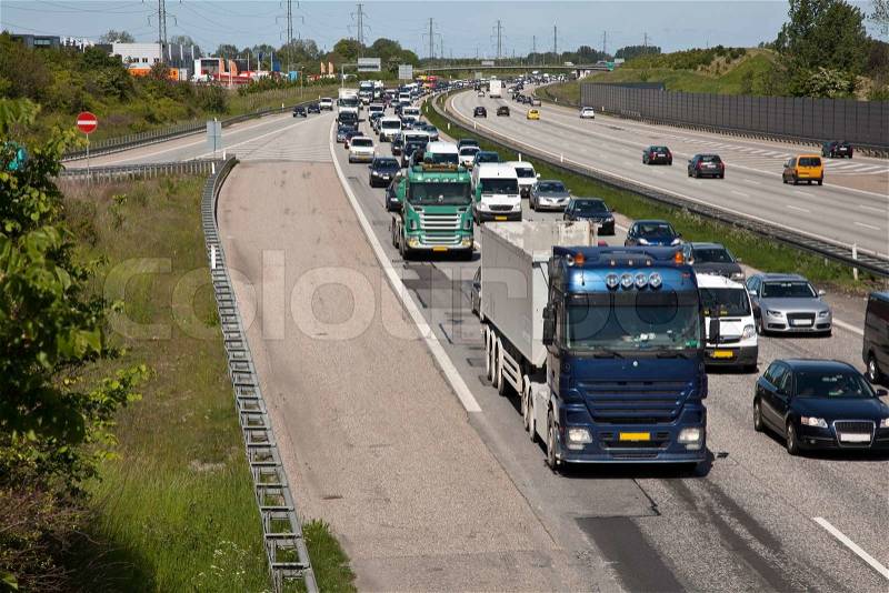 Heavy truck traffic, stock photo